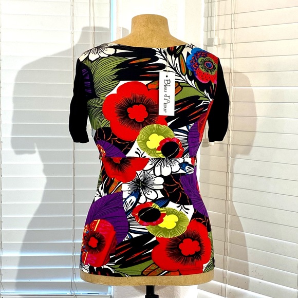 BLUE D’AZUR France top blouse black red stretchy - Picture 3 of 15